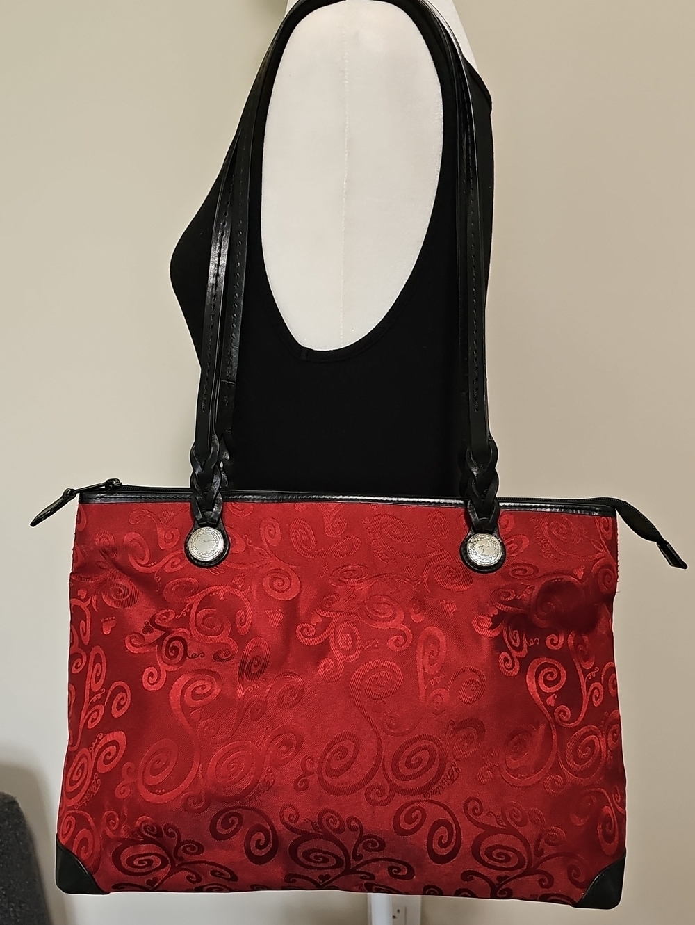 Brighton Red Swirl Tote Bag with Black Trim
